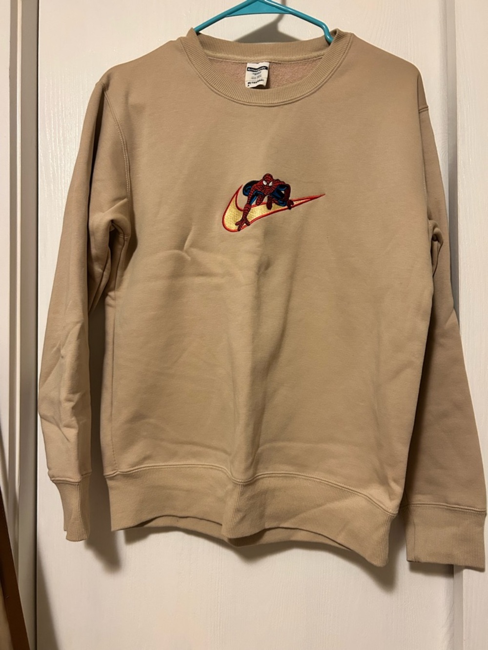 Beige Crewneck Sweatshirt with Spider-Man Nike Logo